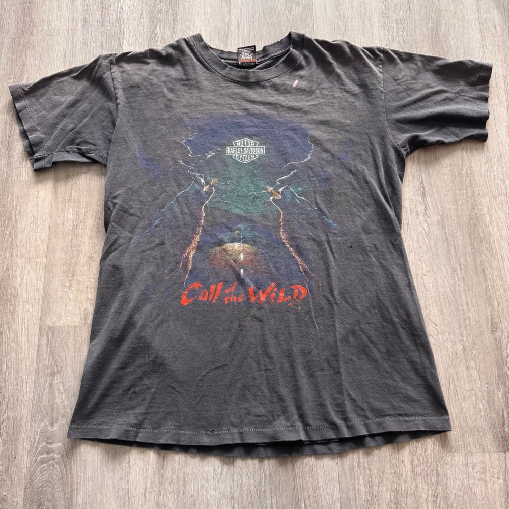 Vintage Harley Davidson Call of the Wild Wolf Chicago T-Shirt Black Medium 90's